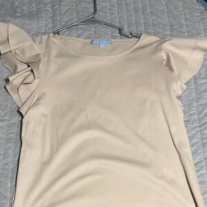 Women's Beige Ruffle Sleeve Top